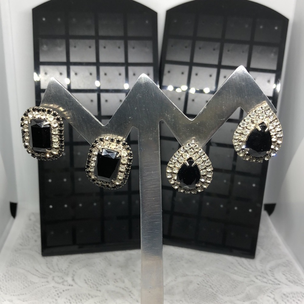 BUNDLE lot 2 vintage rhinestone formal glam statement earrings.